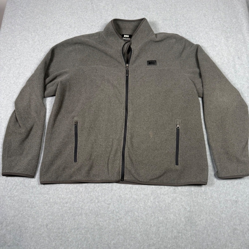 REI Co-op Mens XXL Full Zip Fleece Jacket Charcoal Gray Hiking Outdoor Gorpcore